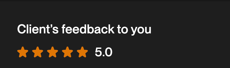 Client feedback headline with five star rating